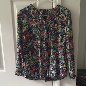 Talbots Black 3/4 Sleeve Buttoned Blouse with Mandarin Collar